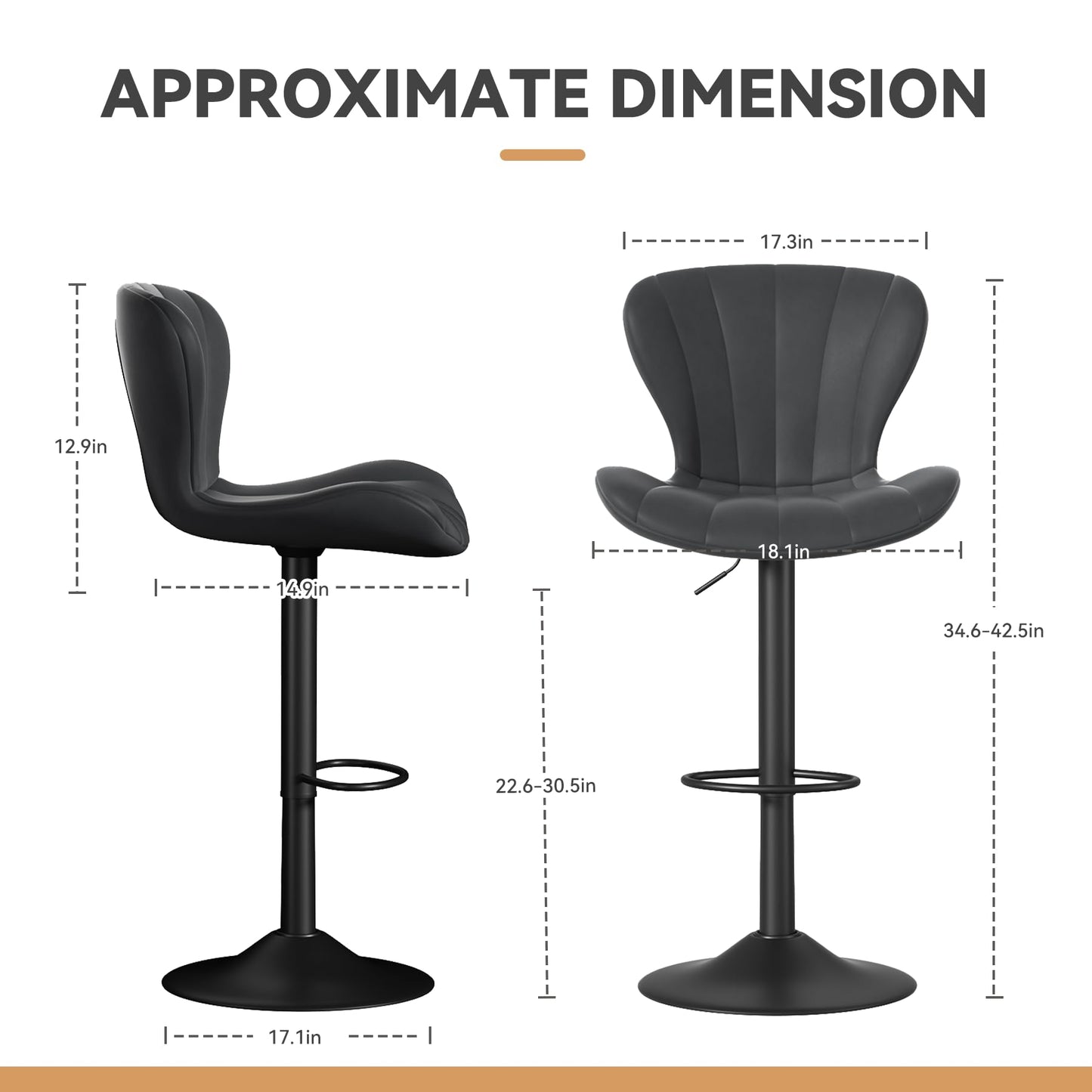 Daluvenix Bar Stools Set of 2 Modern Island Bar Stools Upholstered Faux Leather Barstools Height Adjustable Counter Chairs with Back Waterproof Stools for Kitchen, Black