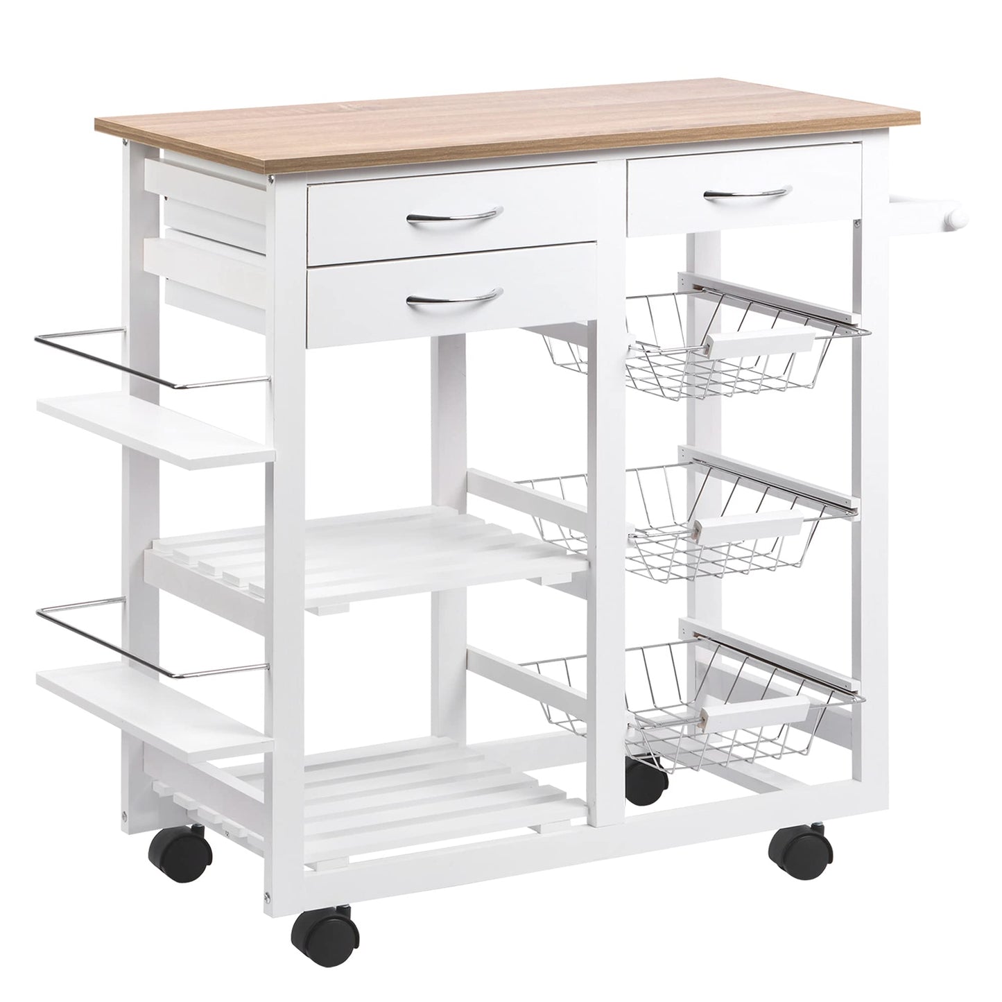 Rolling Kitchen Island on Wheels Trolley Utility Cart with Spice Racks, Towel Rack, Baskets & Drawers for Dining Room