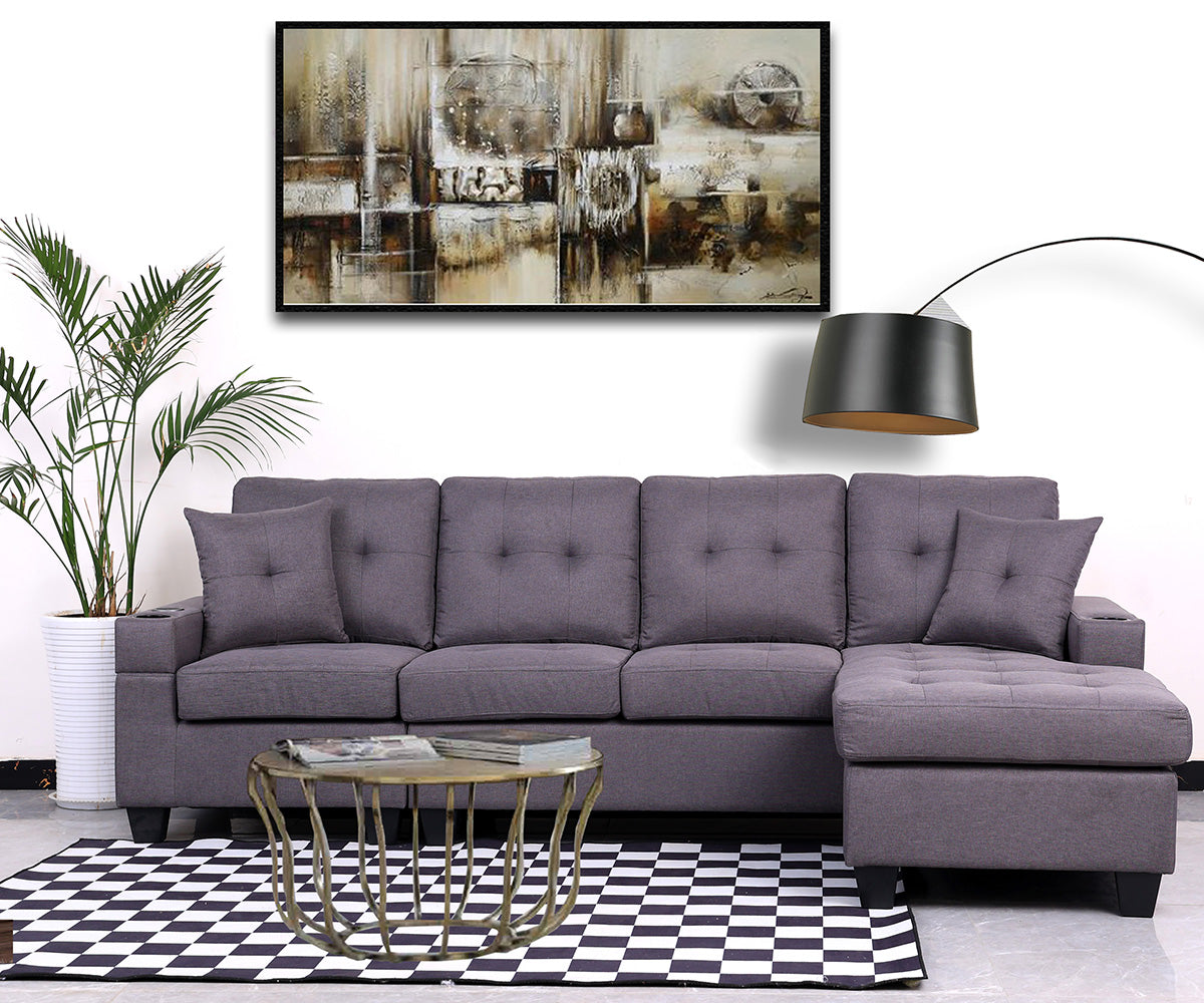 Kwality Newton Grey Reversible Tufted Fabric Sectional 6212
