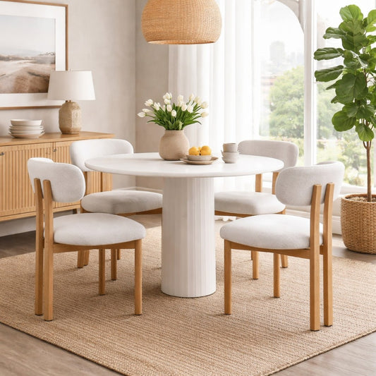 Curved Boucle Dining Chair, Set of 2 – Oak/Ivory