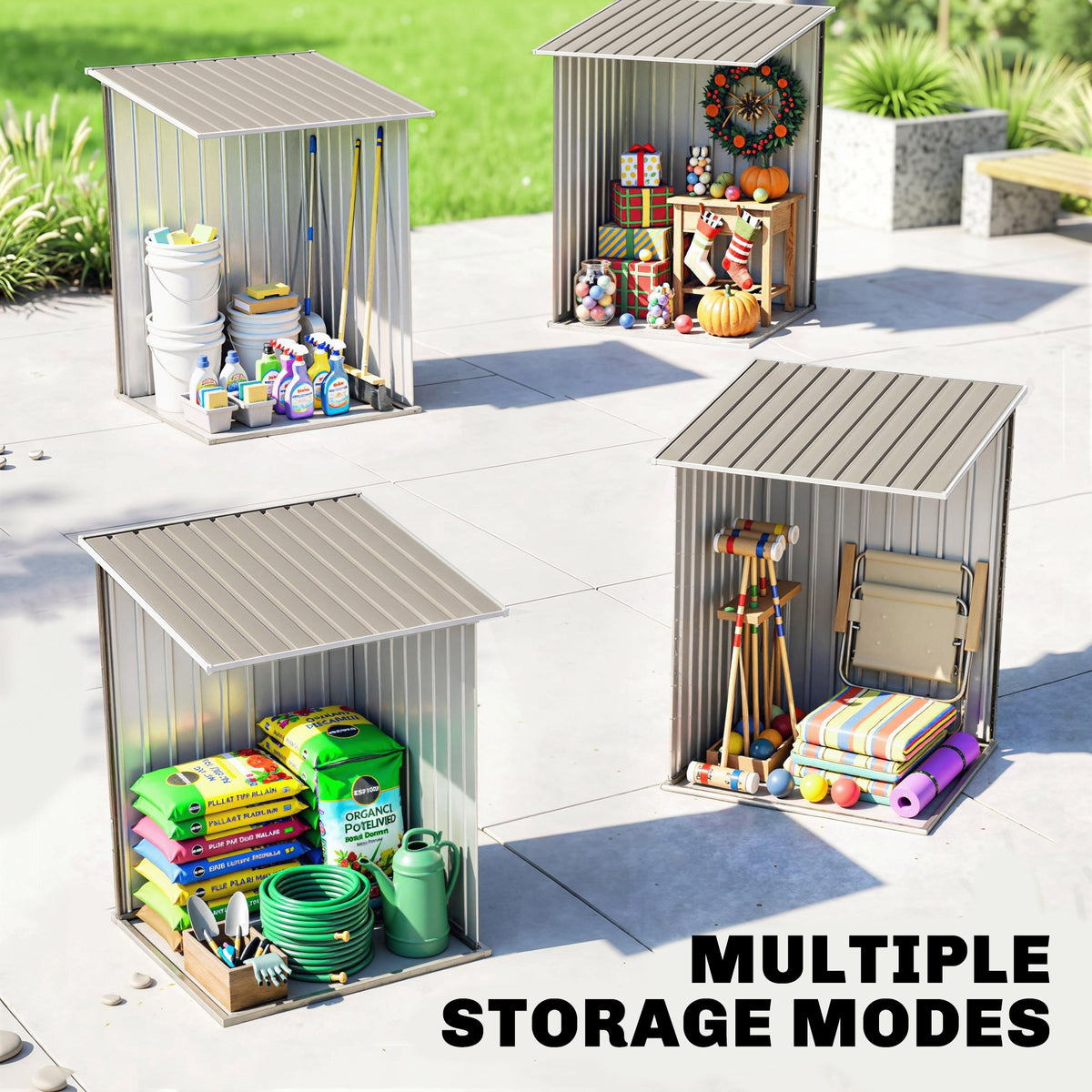 3.3' x 3.4' Lean-to Outdoor Garden Storage Shed, Galvanized Steel with Lockable Door for Patio – Brown And White