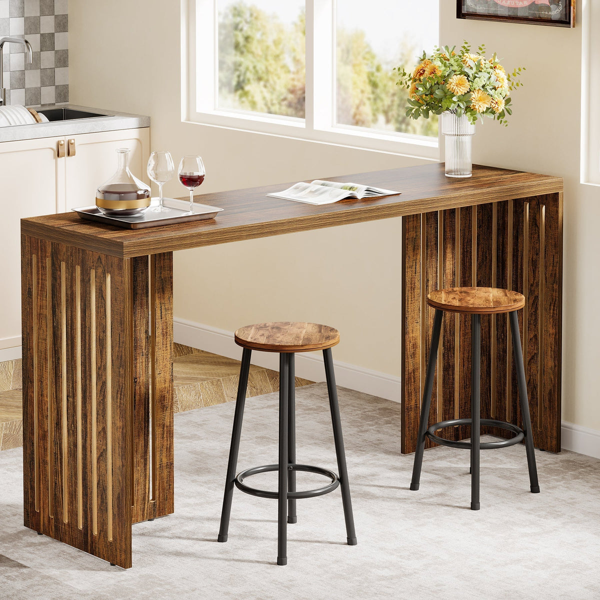 63" Bar Table, Rectangular High Top Kitchen & Dining Table(Only Table)
