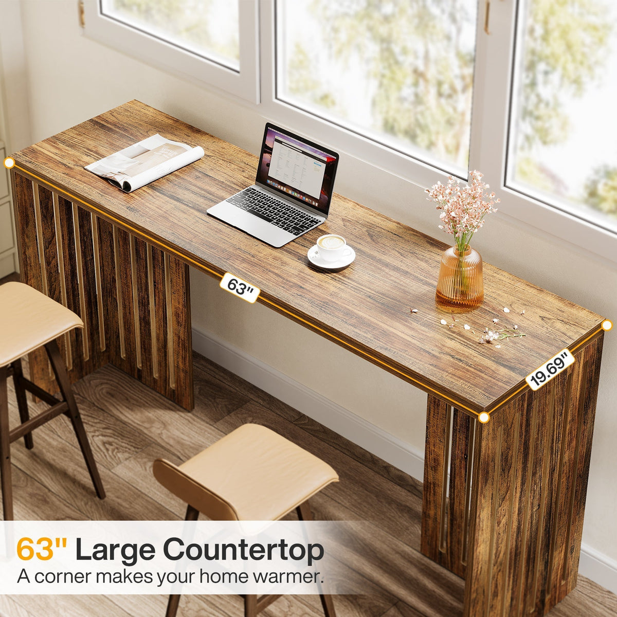 63" Bar Table, Rectangular High Top Kitchen & Dining Table(Only Table)