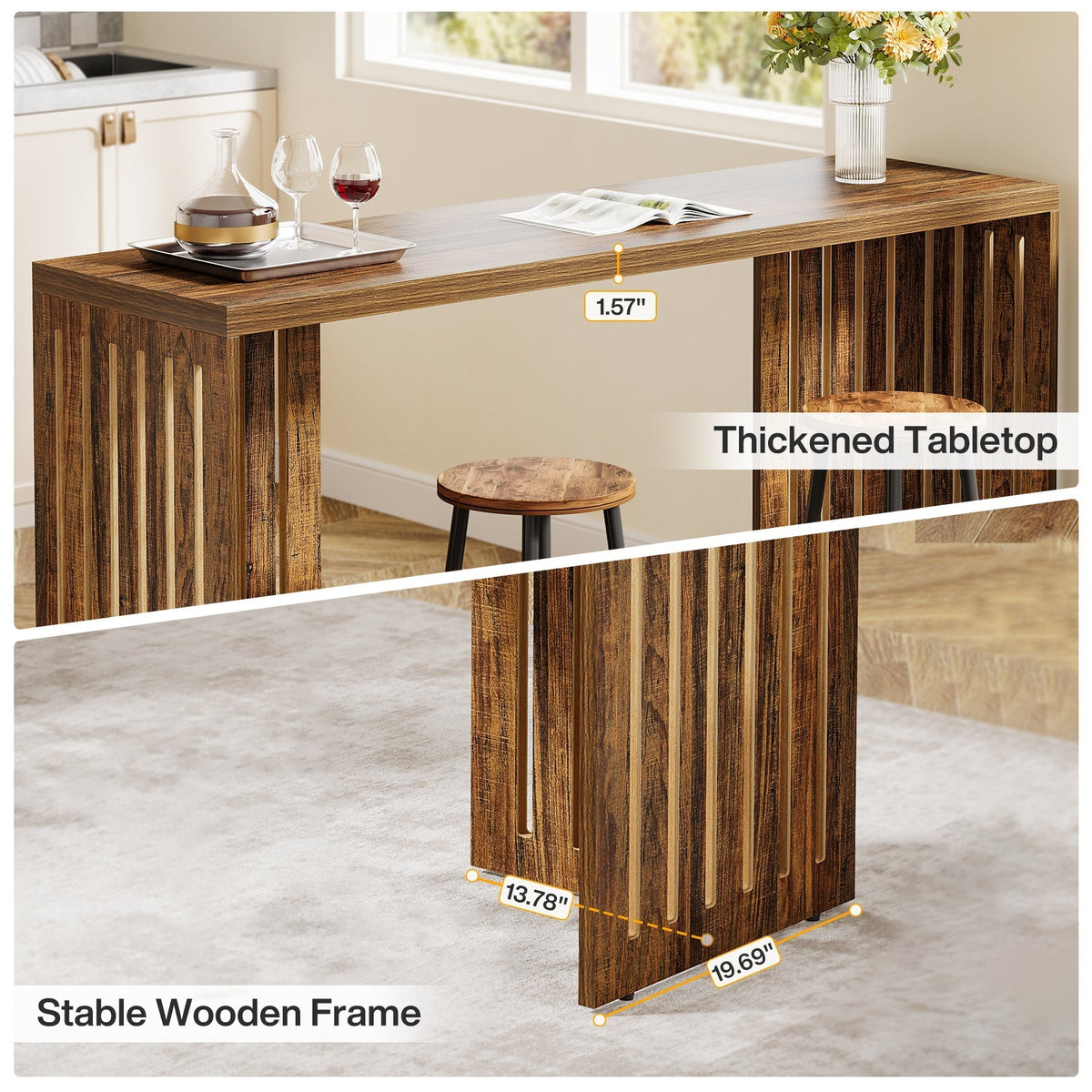 63" Bar Table, Rectangular High Top Kitchen & Dining Table(Only Table)