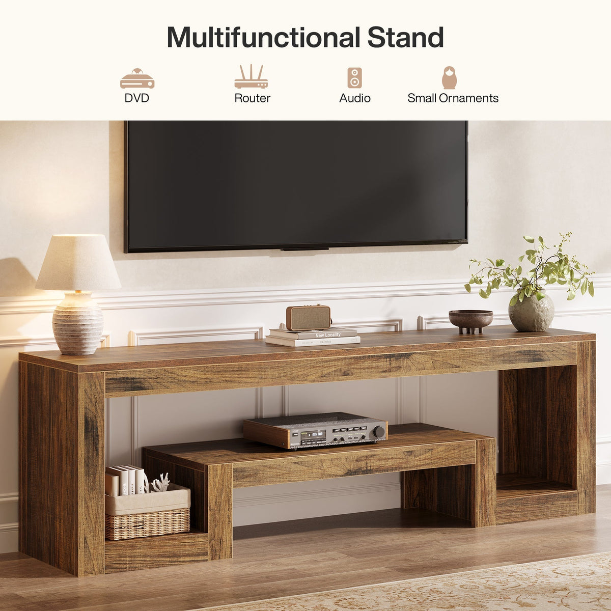 63" TV Stand, Entertainment Center Media Console with Open Shelves