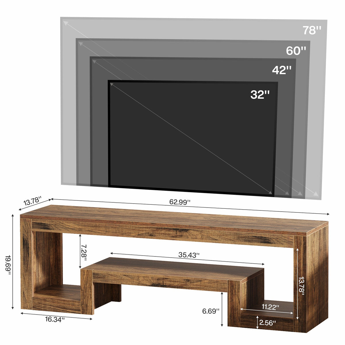 63" TV Stand, Entertainment Center Media Console with Open Shelves