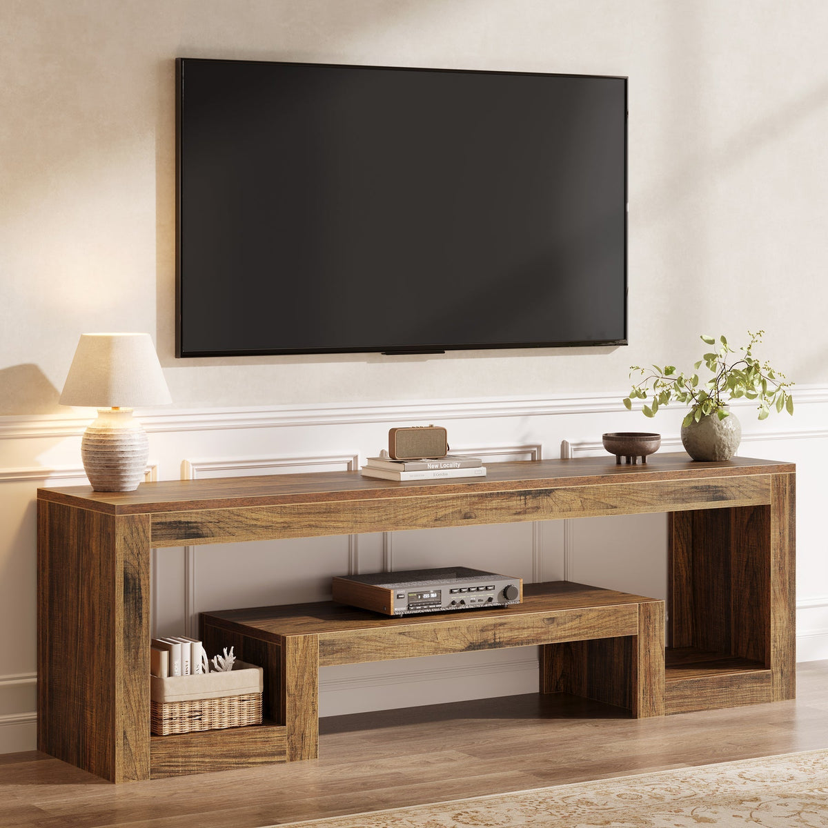 63" TV Stand, Entertainment Center Media Console with Open Shelves