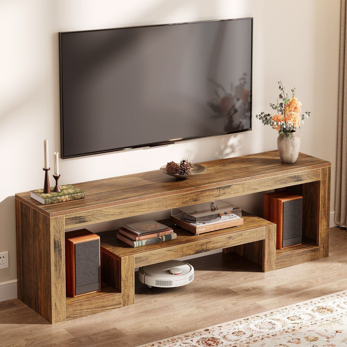 63" TV Stand, Entertainment Center Media Console with Open Shelves