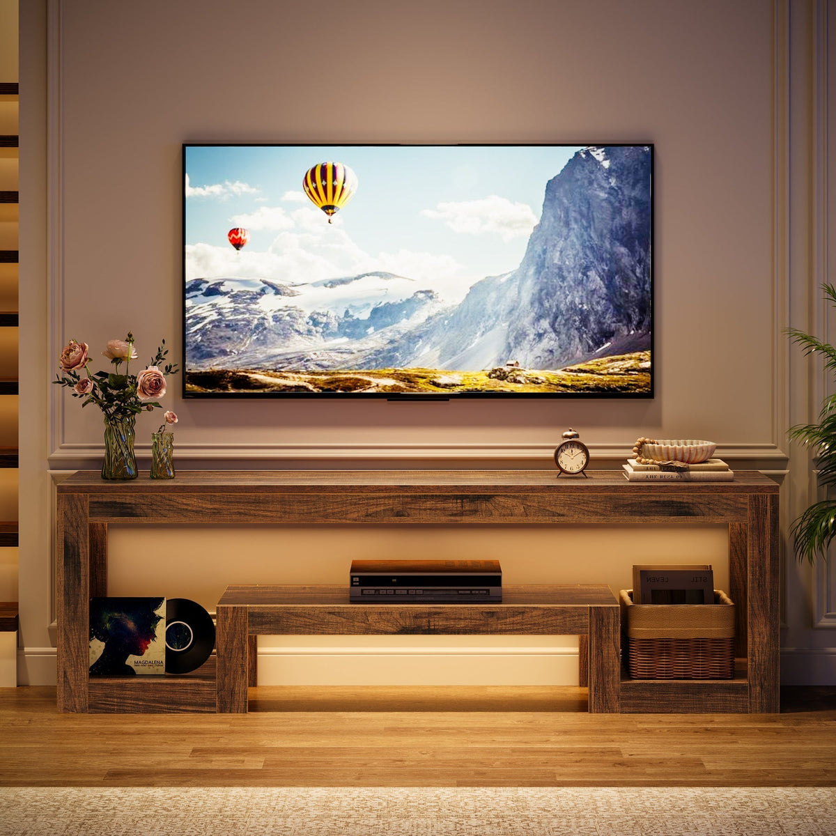 63" TV Stand, Entertainment Center Media Console with Open Shelves