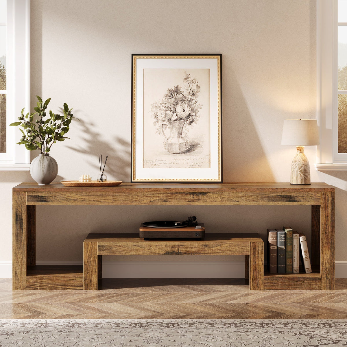 63" TV Stand, Entertainment Center Media Console with Open Shelves