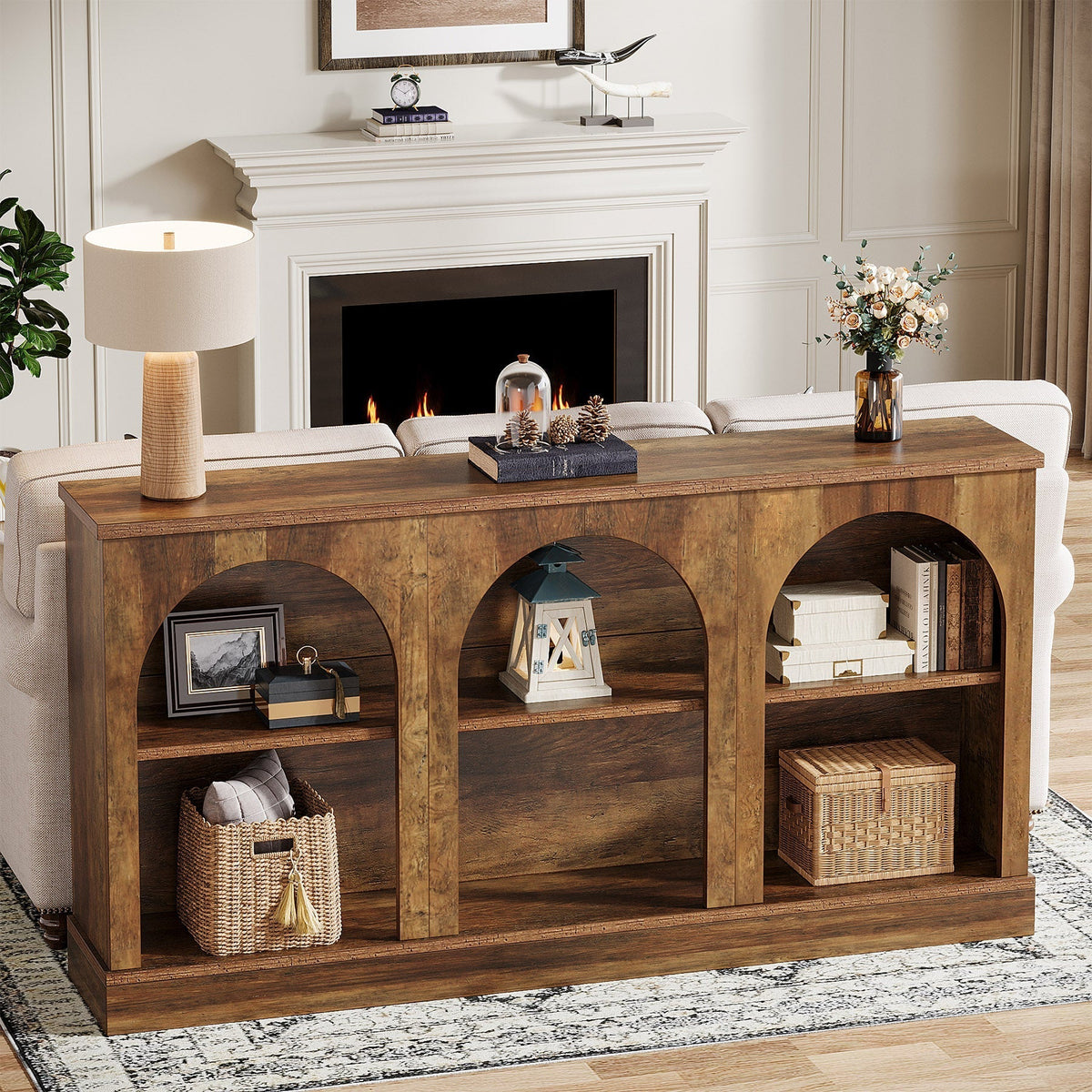 63" Console Table, Farmhouse Entryway Table with 3 Tier Storage