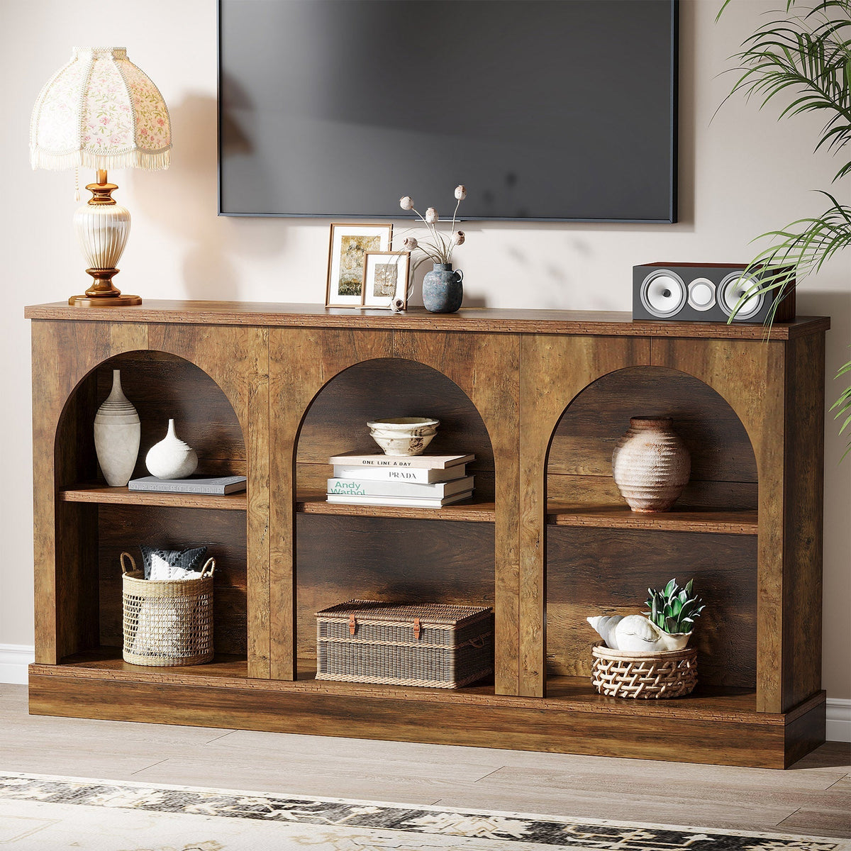 63" Console Table, Farmhouse Entryway Table with 3 Tier Storage