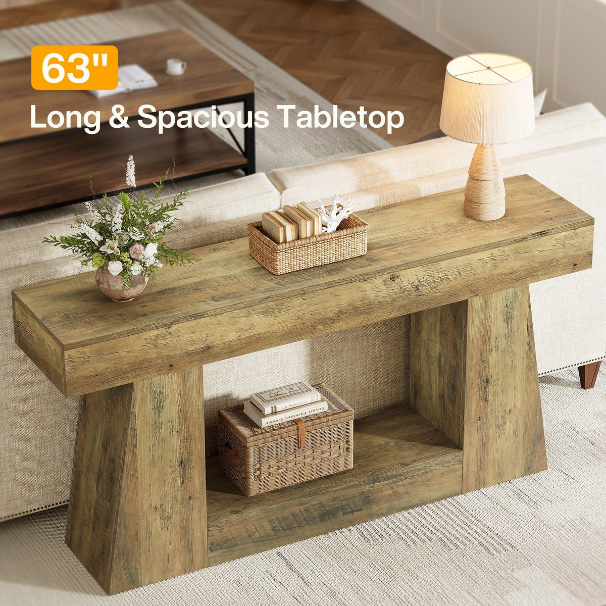 63" Console Table, Wooden Sofa Table Hallway Table