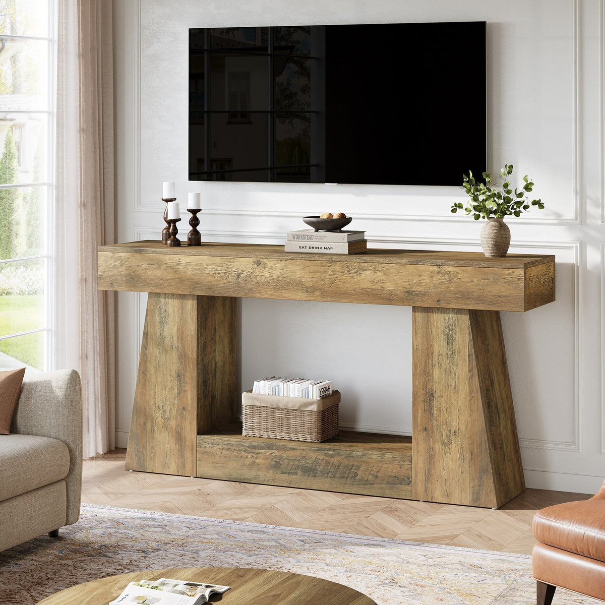 63" Console Table, Wooden Sofa Table Hallway Table