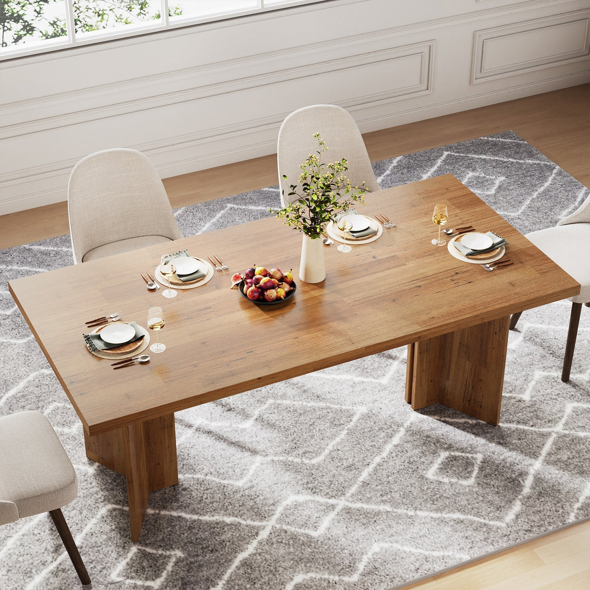 63" Dining Table, Farmhouse Kitchen Table with Large Tabletop for 4-6