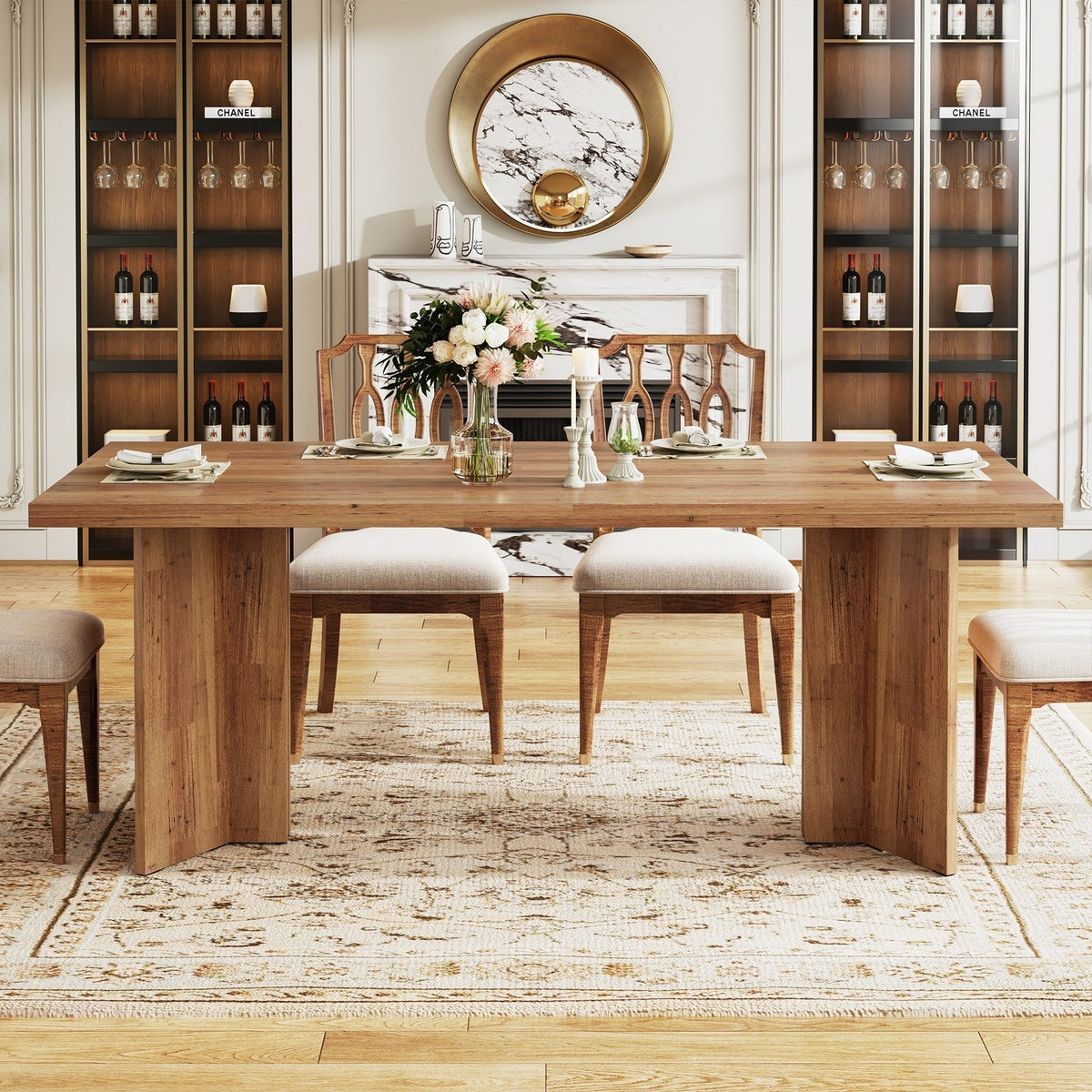 63" Dining Table, Farmhouse Kitchen Table with Large Tabletop for 4-6