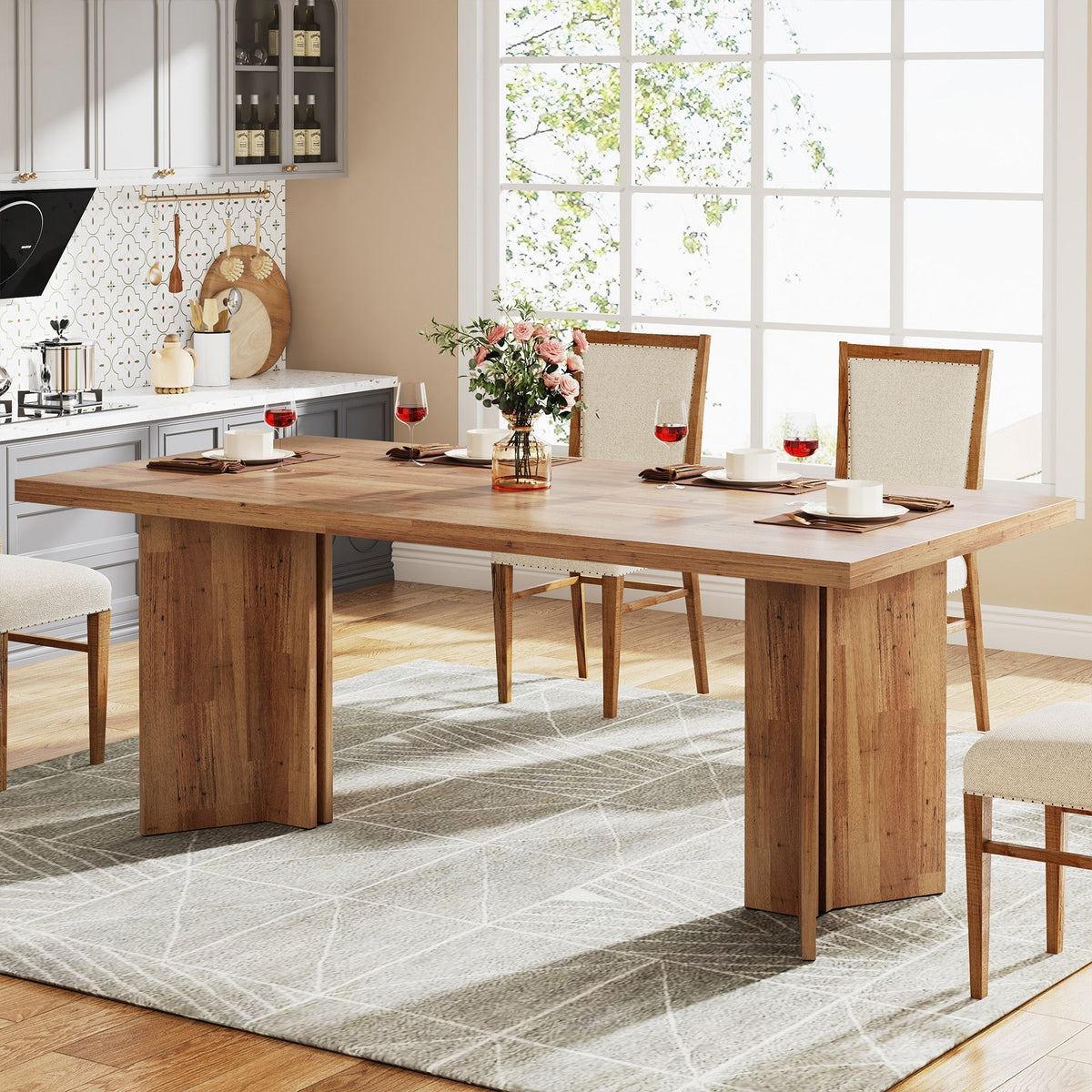 63" Dining Table, Farmhouse Kitchen Table with Large Tabletop for 4-6