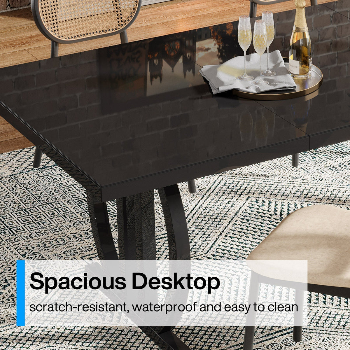 63" Dining Table for 4-6 People, Modern Kitchen Dinner Table with Metal Frame