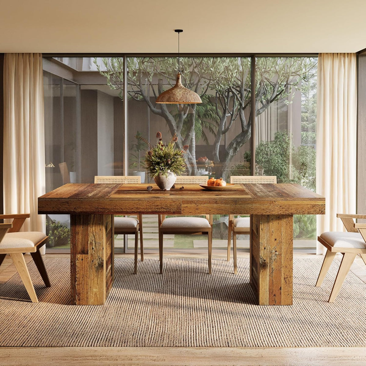 63" Dining Table, Rectangle Farmhouse Kitchen Dinner Table for 6 People