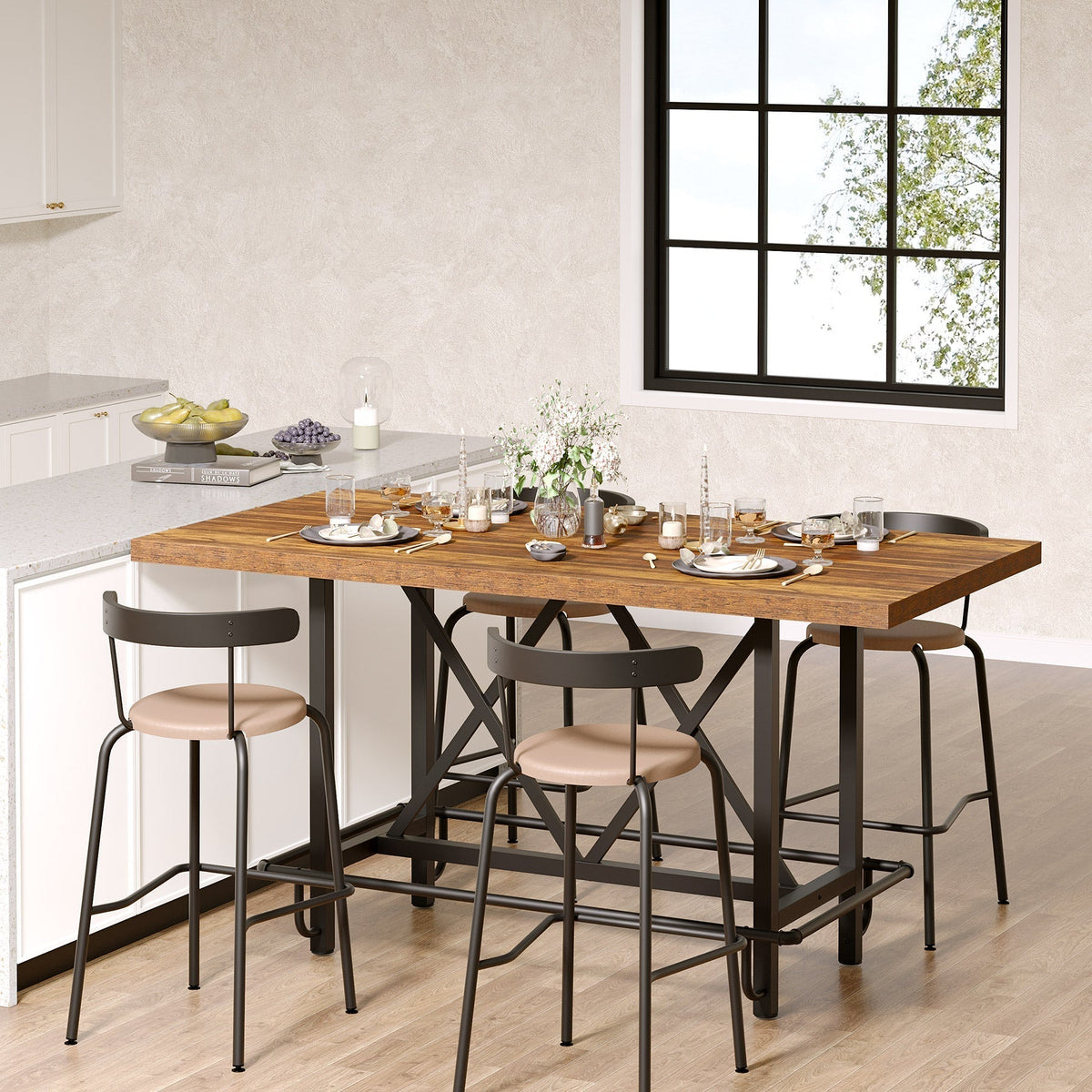63" Dining Table, Rectangular Kitchen Table for 6 People