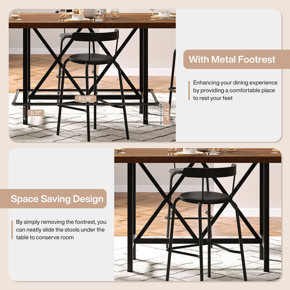 63" Dining Table, Rectangular Kitchen Table for 6 People