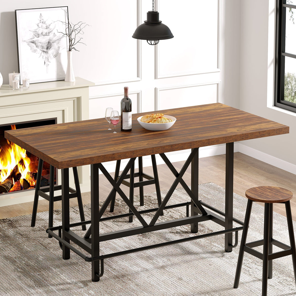 63" Dining Table, Rectangular Kitchen Table for 6 People