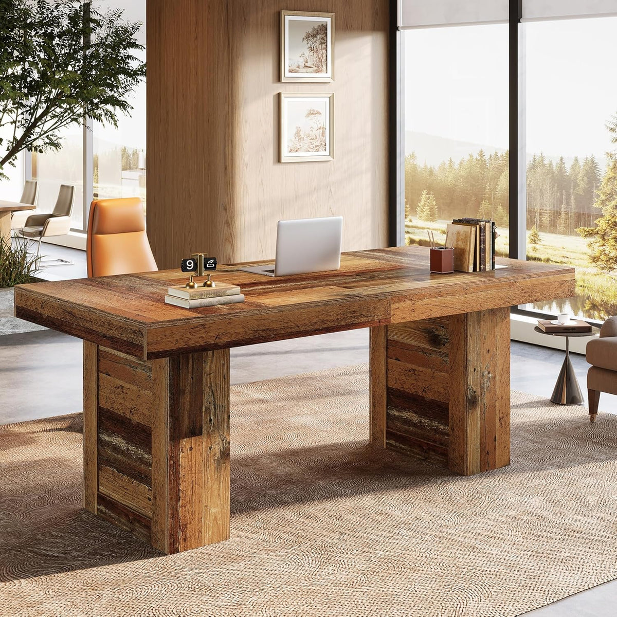 63" Executive Desk, Large Wooden Office Computer Desk with Heavy Duty Legs