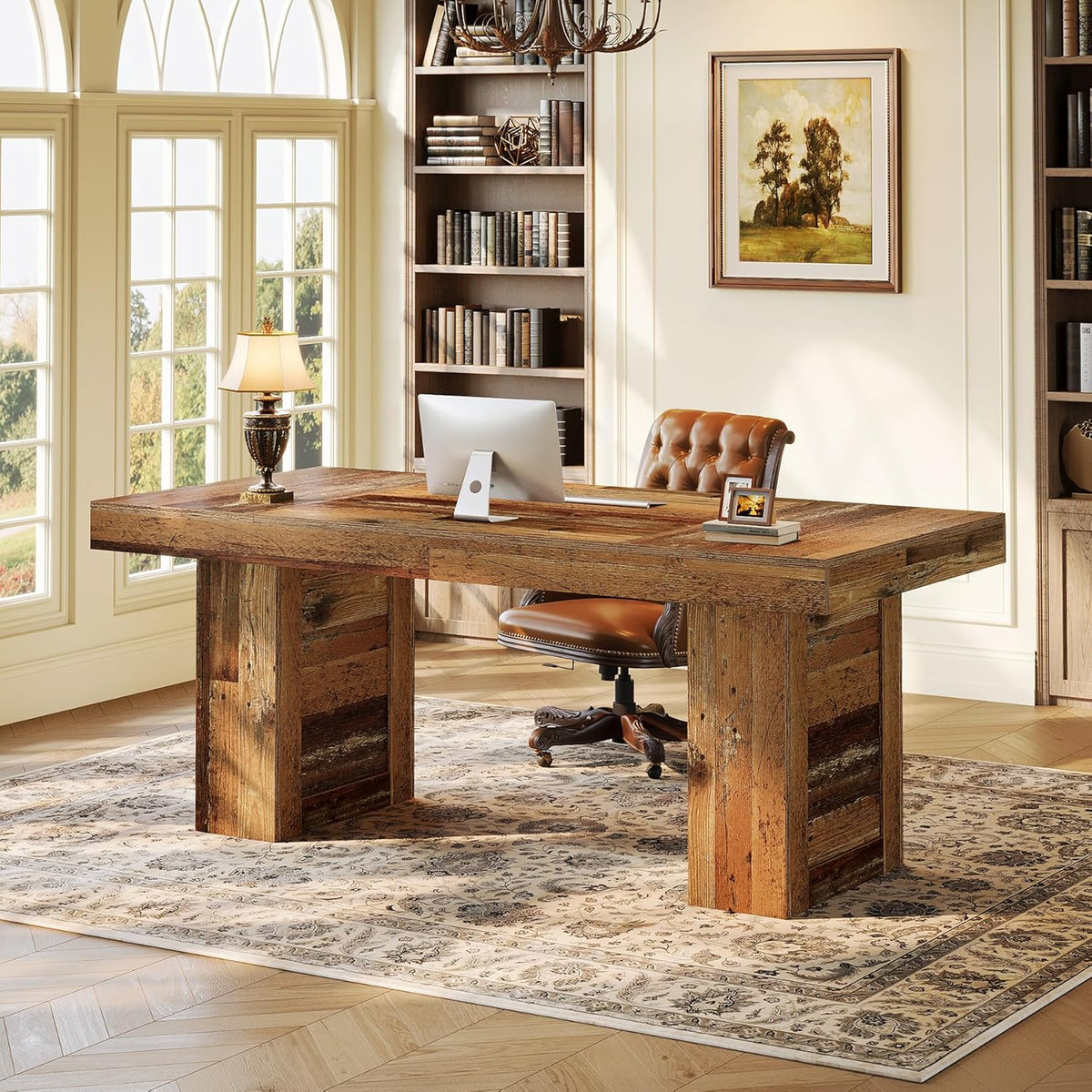 63" Executive Desk, Large Wooden Office Computer Desk with Heavy Duty Legs