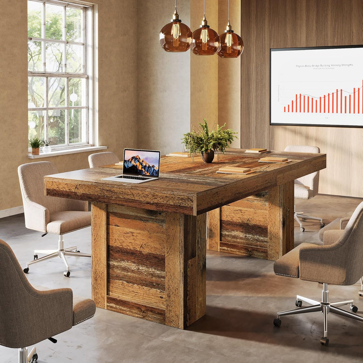 63" Executive Desk, Large Wooden Office Computer Desk with Heavy Duty Legs