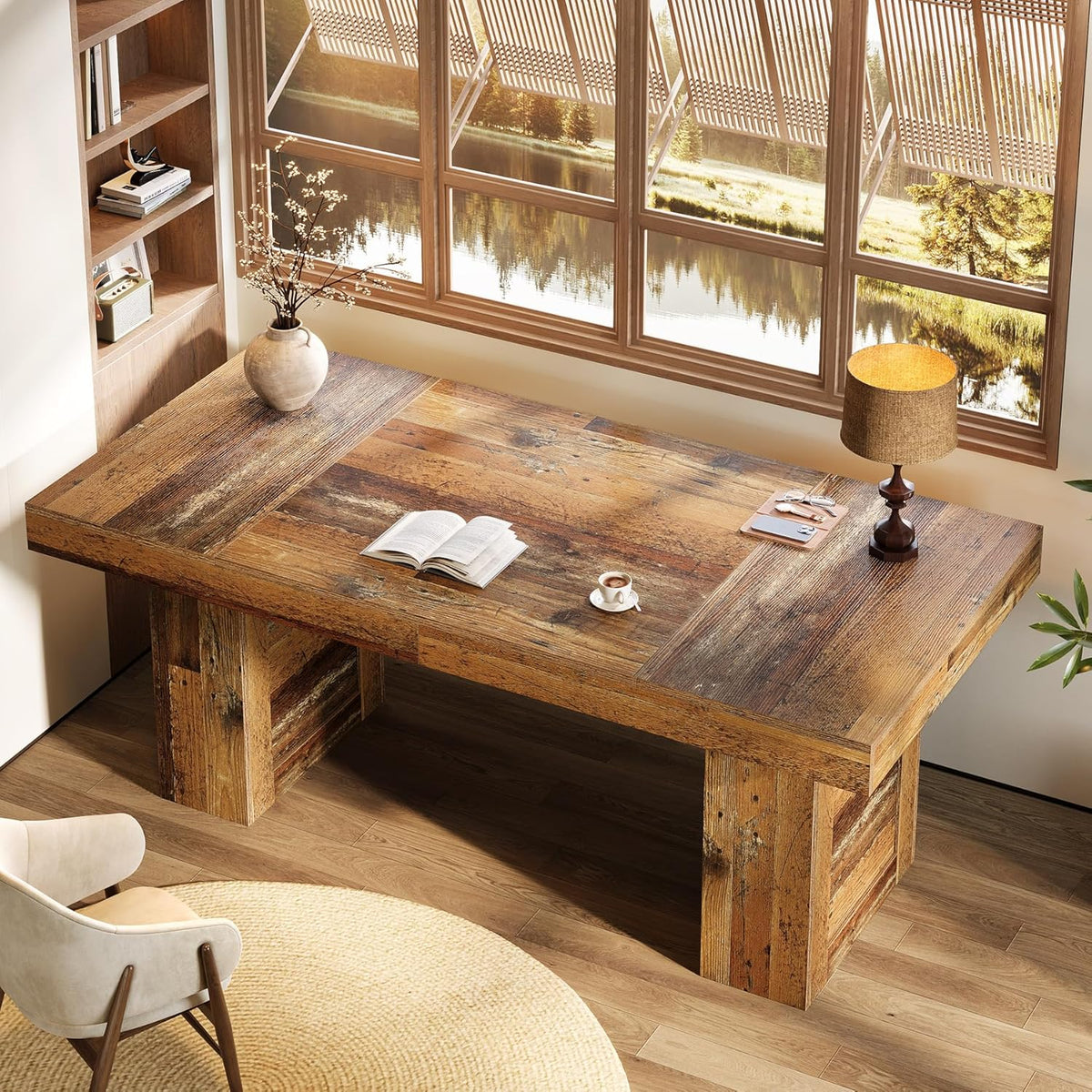 63" Executive Desk, Large Wooden Office Computer Desk with Heavy Duty Legs