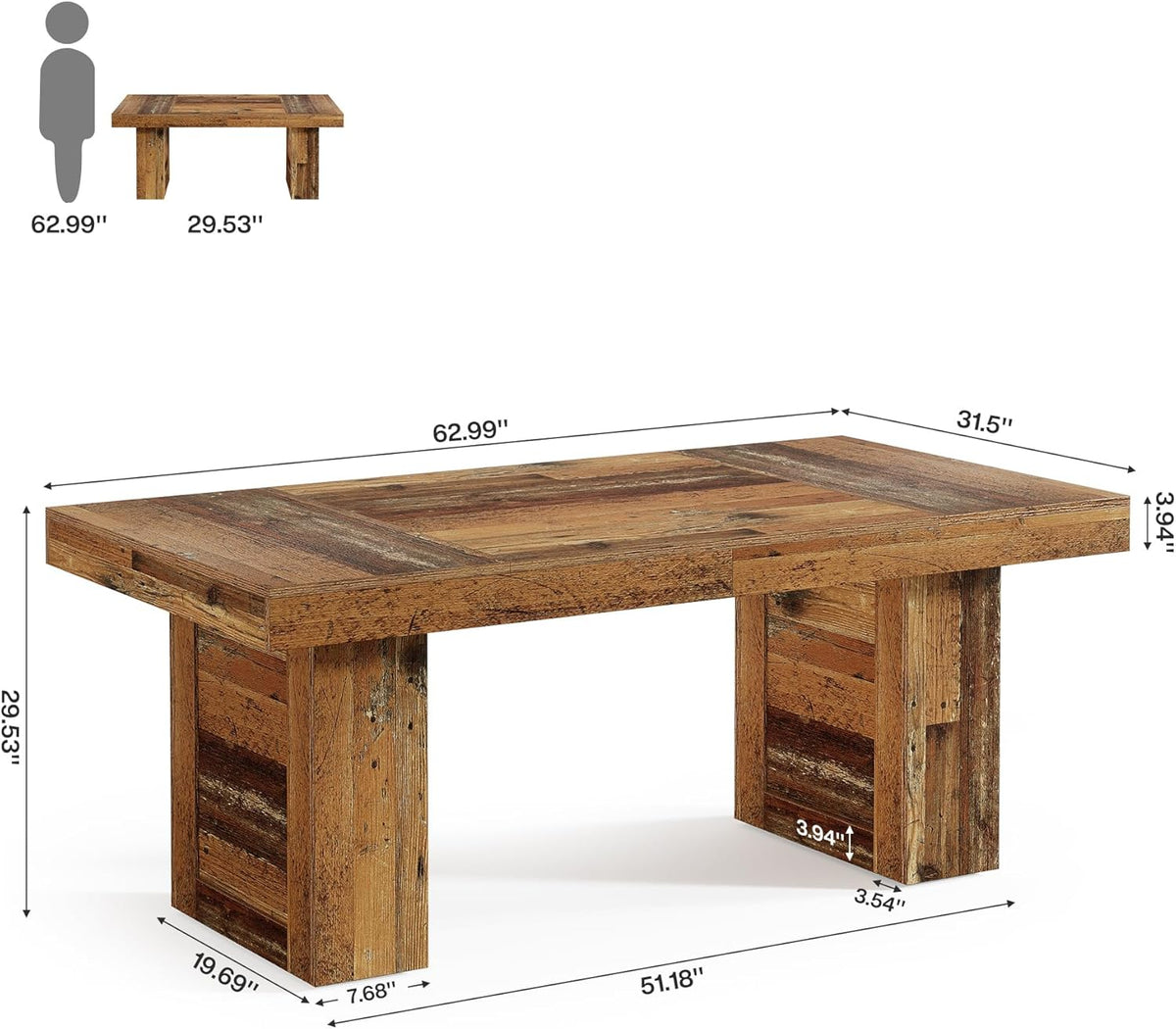 63" Executive Desk, Large Wooden Office Computer Desk with Heavy Duty Legs