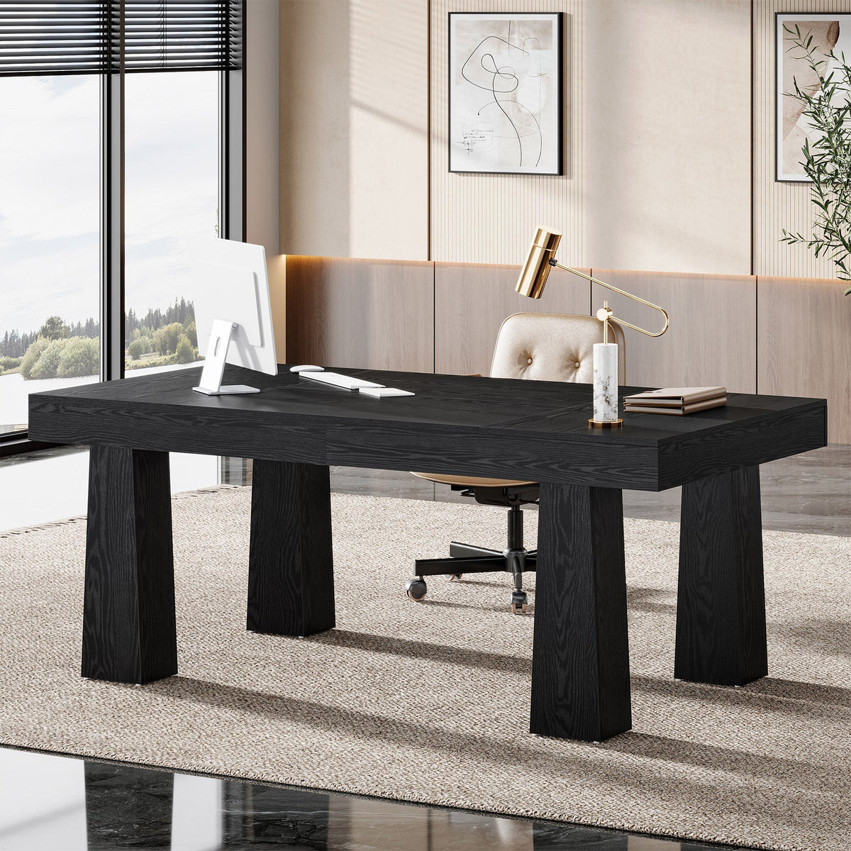 63" Executive Desk, Modern Home Office Desk Computer Desk