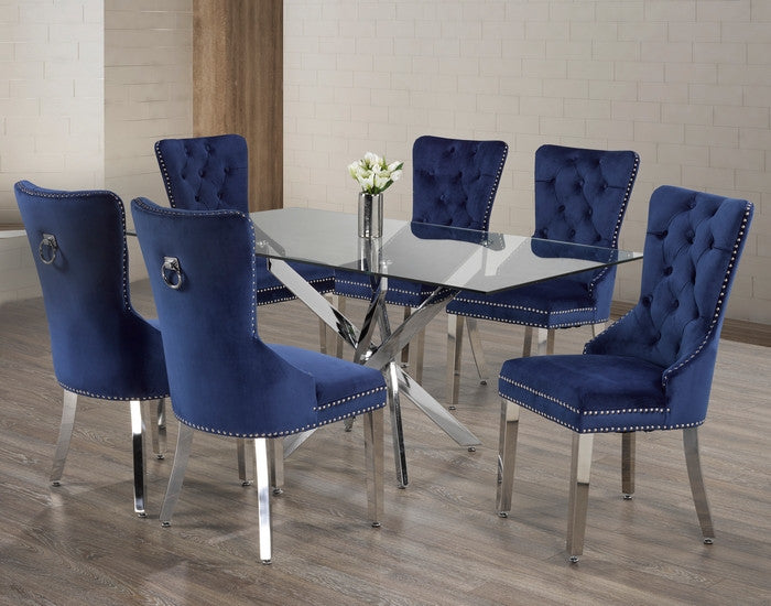 63" Glass Dining Set with Chrome X-Legs – Choose Your Chairs