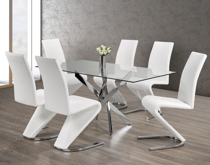 63" Glass Dining Set with Chrome X-Legs – Choose Your Chairs