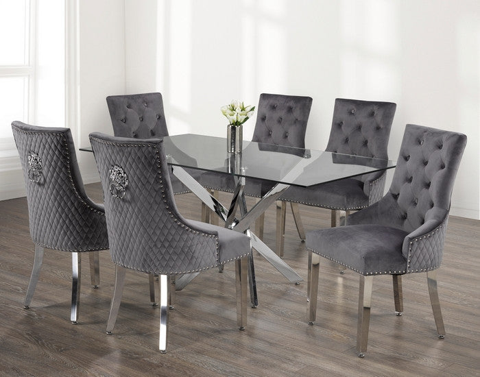 63" Glass Dining Set with Chrome X-Legs – Choose Your Chairs