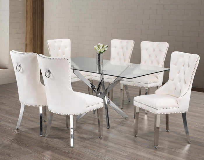63" Glass Dining Set with Chrome X-Legs – Choose Your Chairs