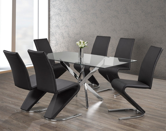 63" Glass Dining Set with Chrome X-Legs – Choose Your Chairs
