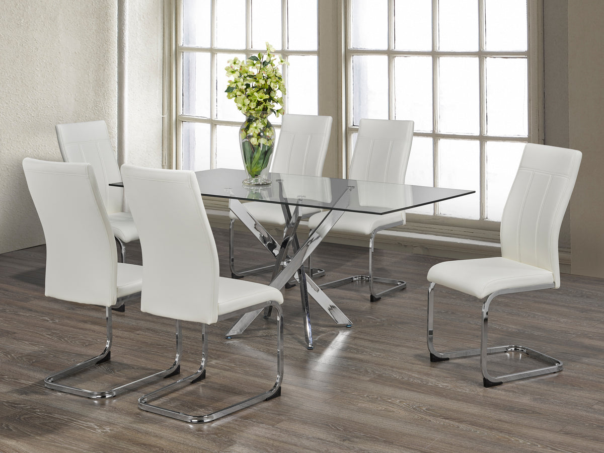 63" Glass Dining Set with Chrome X-Legs – Choose Your Chairs