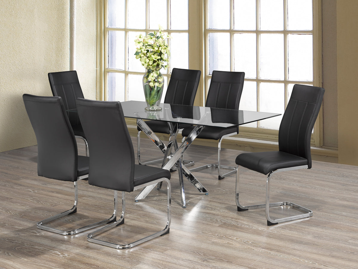 63" Glass Dining Set with Chrome X-Legs – Choose Your Chairs