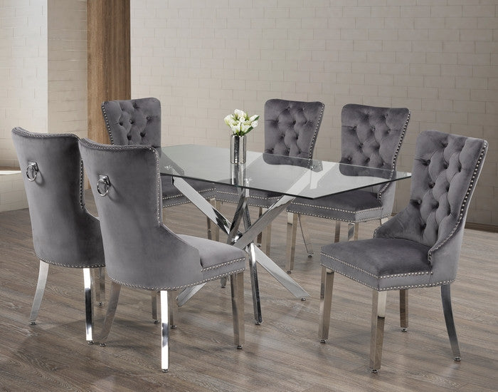 63" Glass Dining Set with Chrome X-Legs – Choose Your Chairs