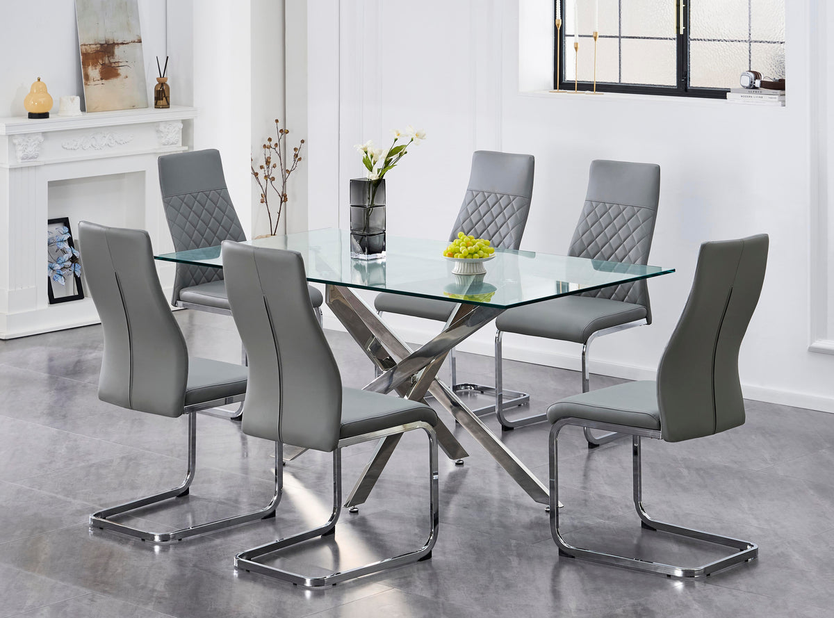 63" Glass Dining Set with Chrome X-Legs – Choose Your Chairs