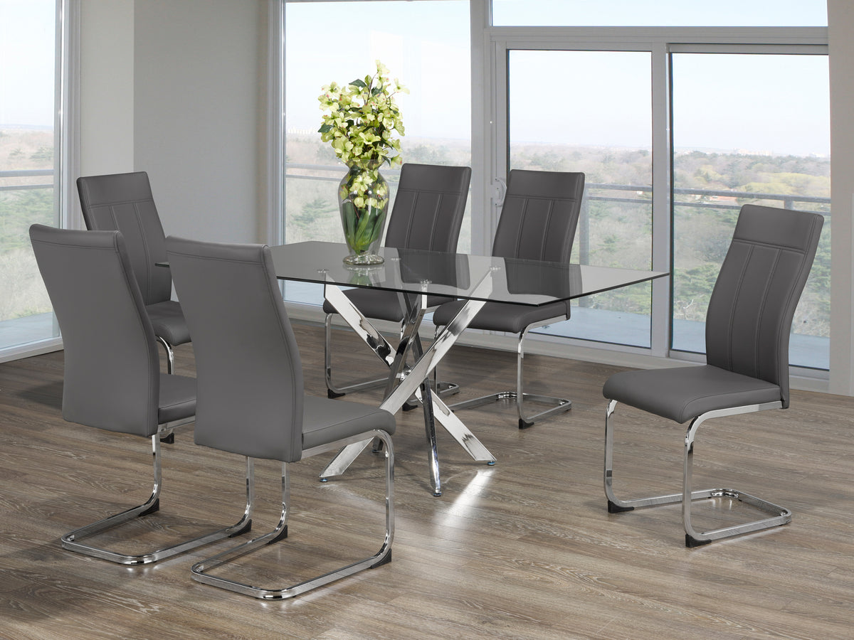 63" Glass Dining Set with Chrome X-Legs – Choose Your Chairs