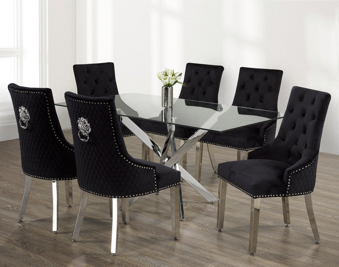 63" Glass Dining Set with Chrome X-Legs – Choose Your Chairs