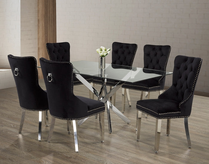 63" Glass Dining Set with Chrome X-Legs – Choose Your Chairs