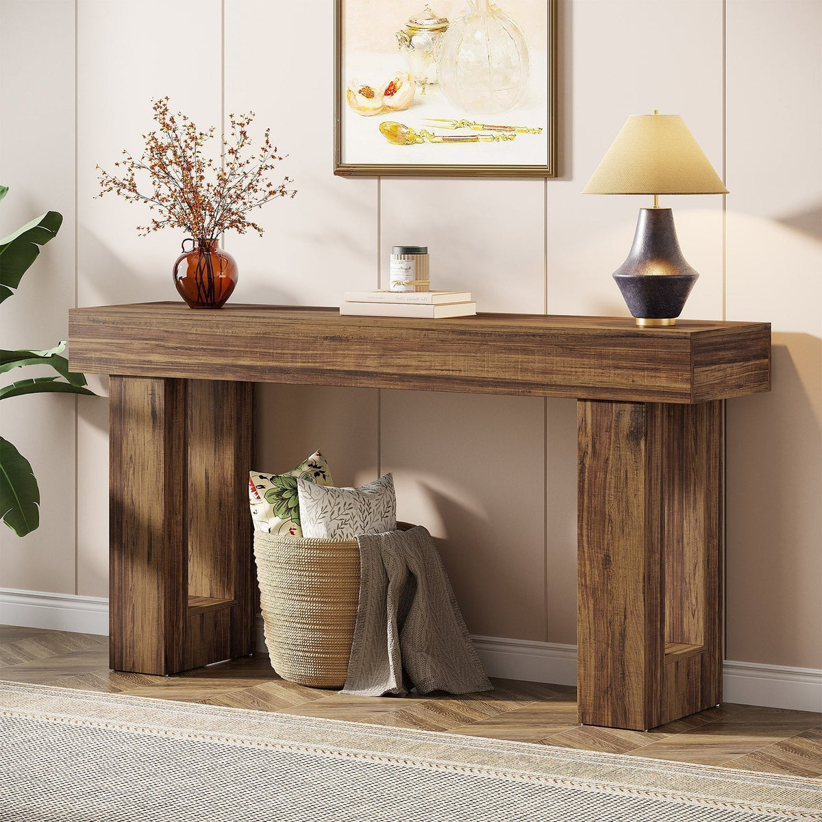 63-Inch Console Table, Farmhouse Wooden Sofa Table Entryway Table