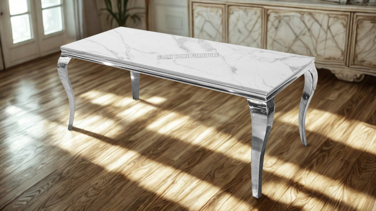 63" Marble Dining Table with Curved Legs