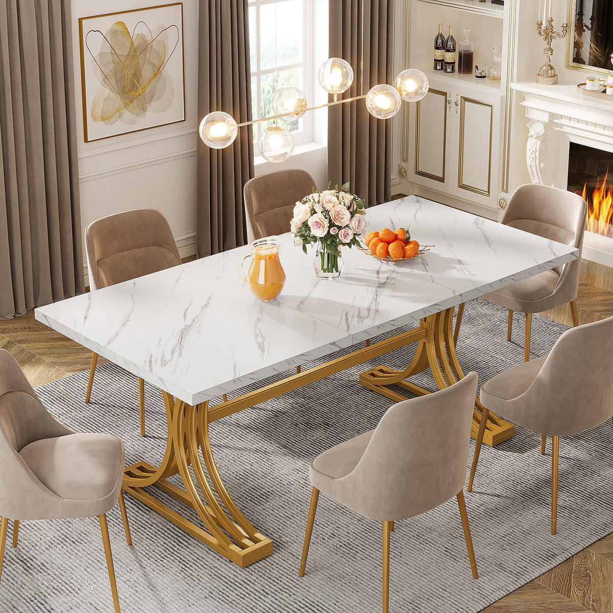 63" Rectangular Dining Table, Modern Kitchen Table with Metal Legs for 4 to 6