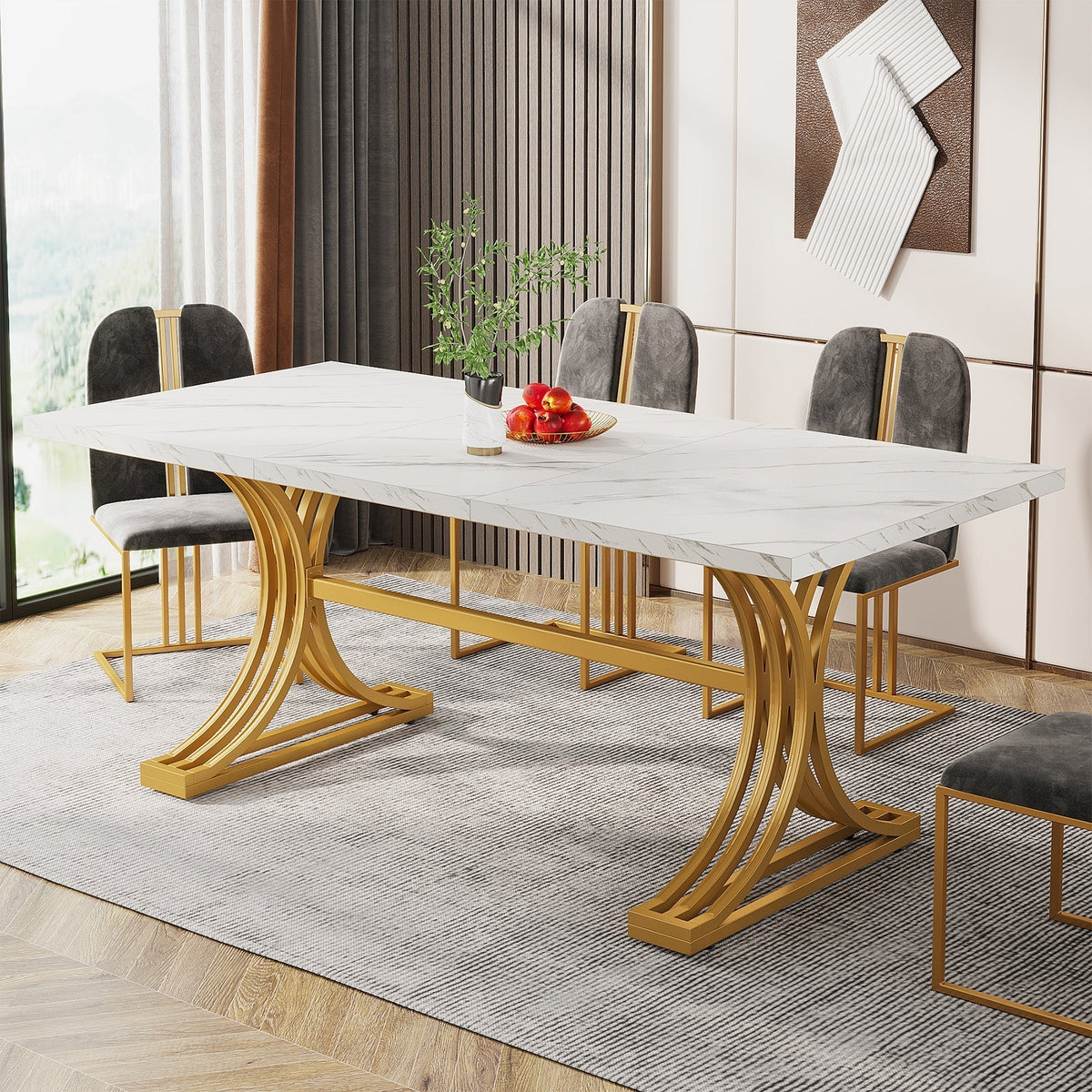 63" Rectangular Dining Table, Modern Kitchen Table with Metal Legs for 4 to 6