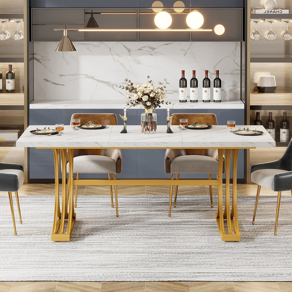 63" Rectangular Dining Table, Modern Kitchen Table with Metal Legs for 4 to 6