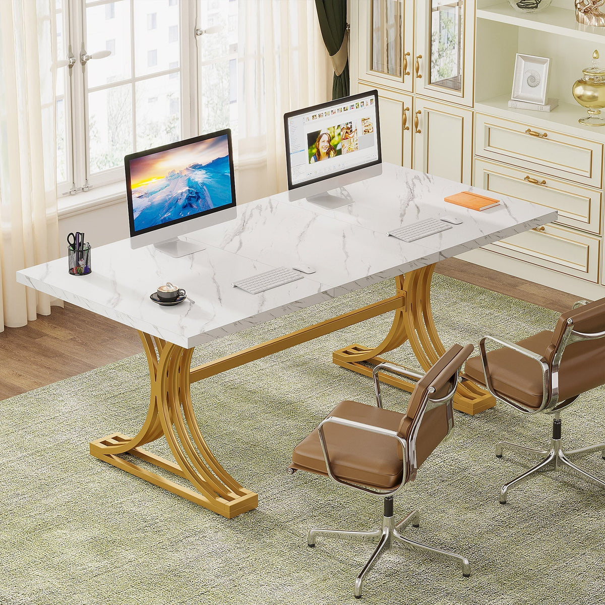 63" Executive Desk, Modern Computer Desk with Stylish Metal Legs for Home Office